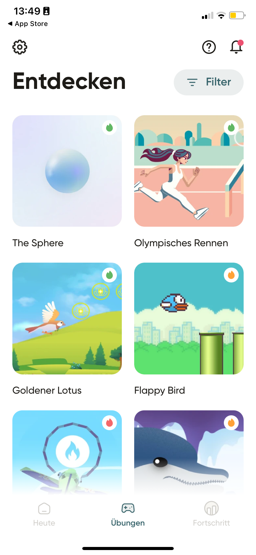 Perifit App Screenshot mit spielerischen Übungen