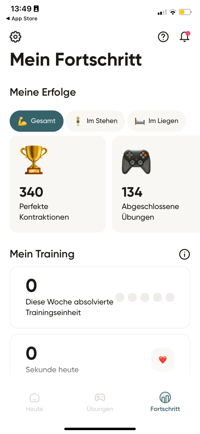 Perifit App Screenshot mit Übungsauswahl